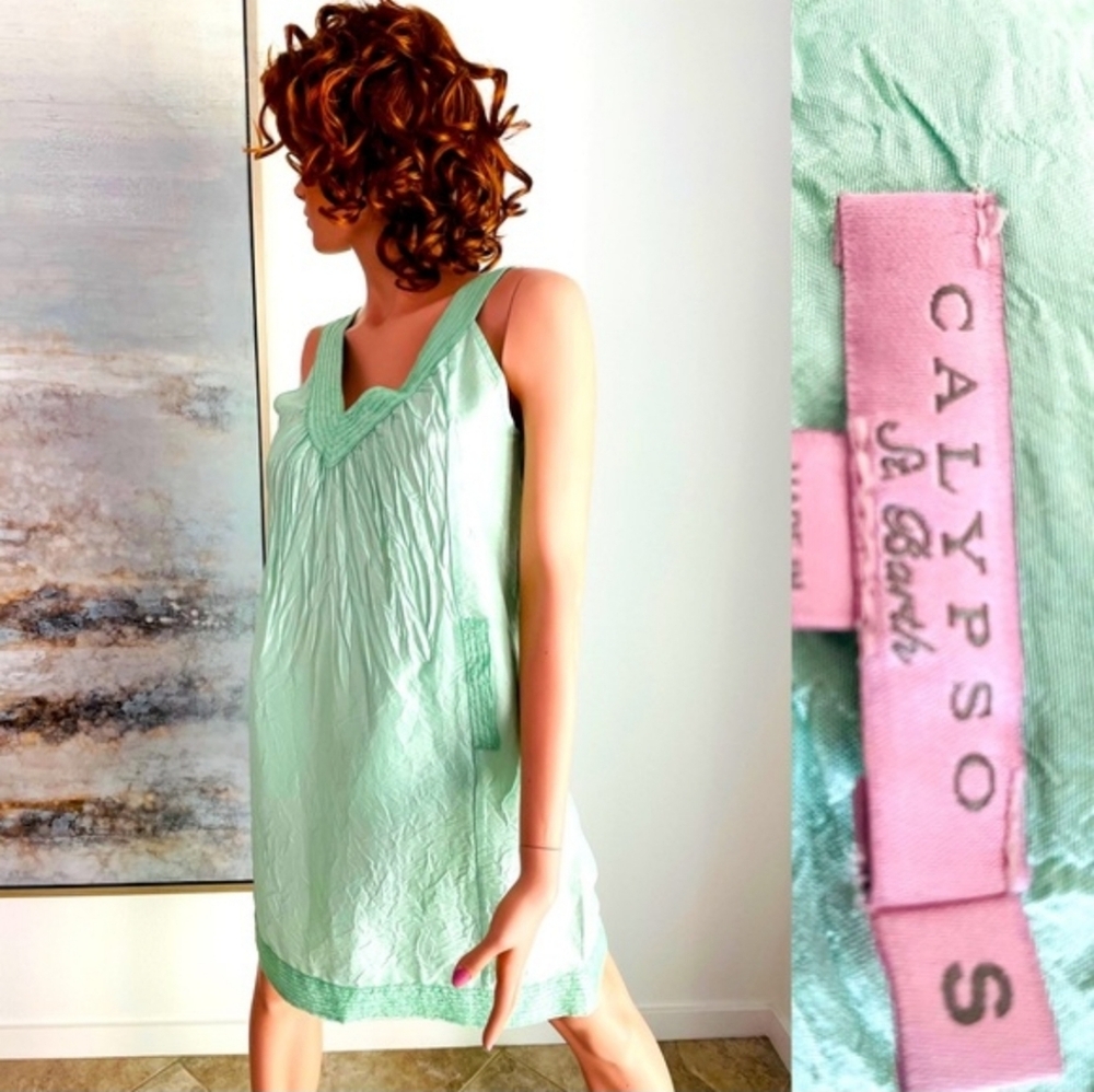 100% SILK CALYPSO ST. BARTH Light Seafoam Green Dress Small